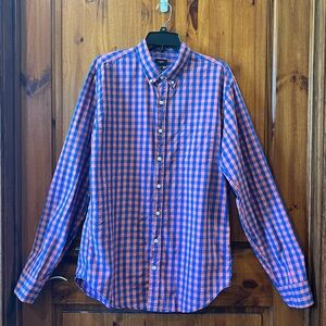 J. CREW Men's Checked Button-Down Shirt in Blue and Red-Orange